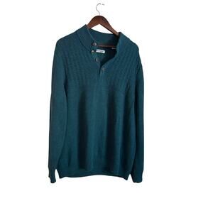 Tommy Bahama Men’s XL Blue Mock Neck Cotton Blend Sweater Pullover Button Knit